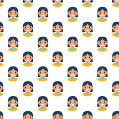 Cute girl face seamless pattern vector