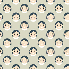 Cute happy girl face seamless pattern vector background illustration