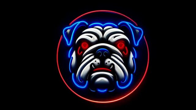 beautiful bulldog neon icon flashing on black screen