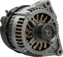 High Detail Automotive Alternator Car Generator Close up View Engine Part Metal Component Pulley