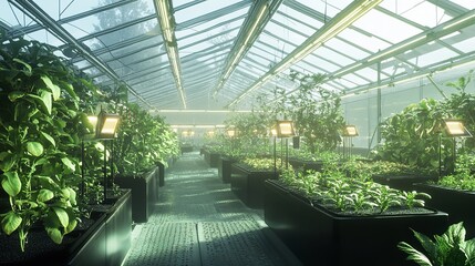 Indoor greenhouse agriculture hydroponics plants growing technology sustainable farming cultivation system