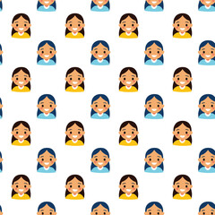 Cute happy girl face seamless pattern vector background illustration