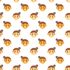 Cute girl face seamless pattern vector background