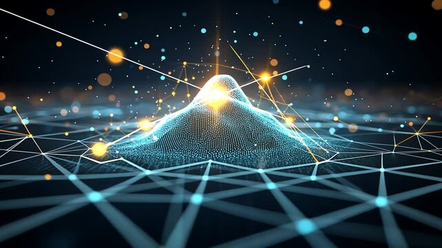 Digital data visualization a glowing mountain of information, connected
