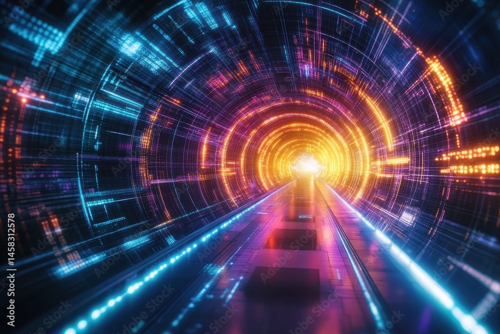Poster futuristic abstract tunnel with bright lights creating a digital pathway through space, futuristic a