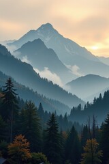 Fototapeta premium ai generated. ai generative. photo realistic illustration of mountains forest fog morning mystic. graphic art