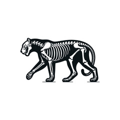 Fototapeta premium Walking Tiger Skeleton Silhouette Vector Anatomical Illustration in Profile