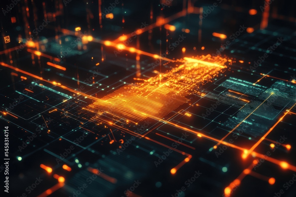 Poster abstract digital interface showcasing glowing lines and geometric shapes in a futuristic design, abs