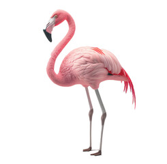 Obraz premium Pastel pink flamingo standing still isolated on white background. 