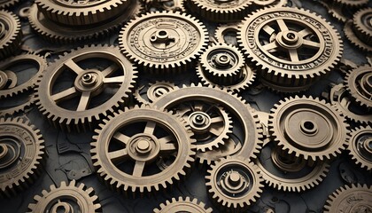 Close-Up of Mechanical Gears and Cogs in a Complex Machinery Setup