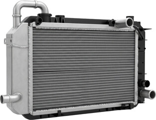 Fototapeta premium Automotive Radiator Cooling System High Performance Engine Part Metal Car Radiator Detailed Close up