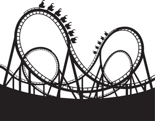 Rollercoaster silhouette with people on ride amusement park thrill vector
