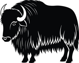 Obraz premium Minimalistic vector silhouette of a grazing muskox with shaggy fur on white background perfect for arctic tundra or strength themes