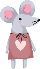 Cute Mouse with Pink Heart Apron