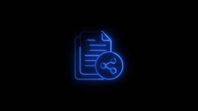 Glowing neon file sharing icon.HD motion graphic video animation with neon effects.isolated on a black background.