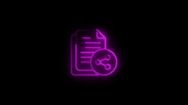 Glowing neon file sharing icon.HD motion graphic video animation with neon effects.isolated on a black background.