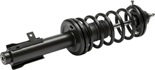 High quality automotive shock absorber with coil spring isolated transparent background