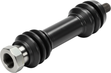 High Resolution Image of a Black Automotive CV Joint Shaft Assembly with Nut