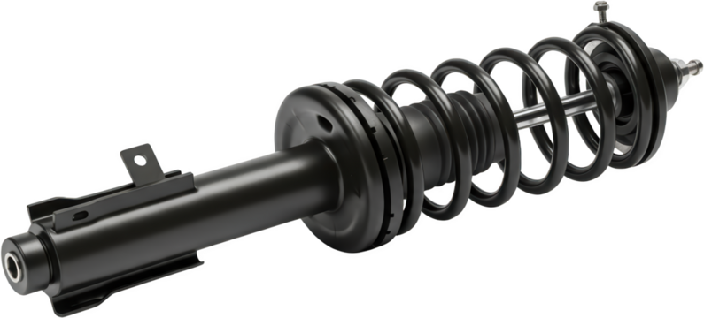 High quality automotive shock absorber with coil spring isolated transparent background