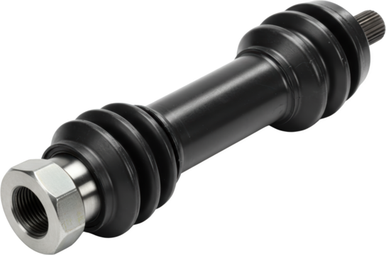 High Resolution Image of a Black Automotive CV Joint Shaft Assembly with Nut
