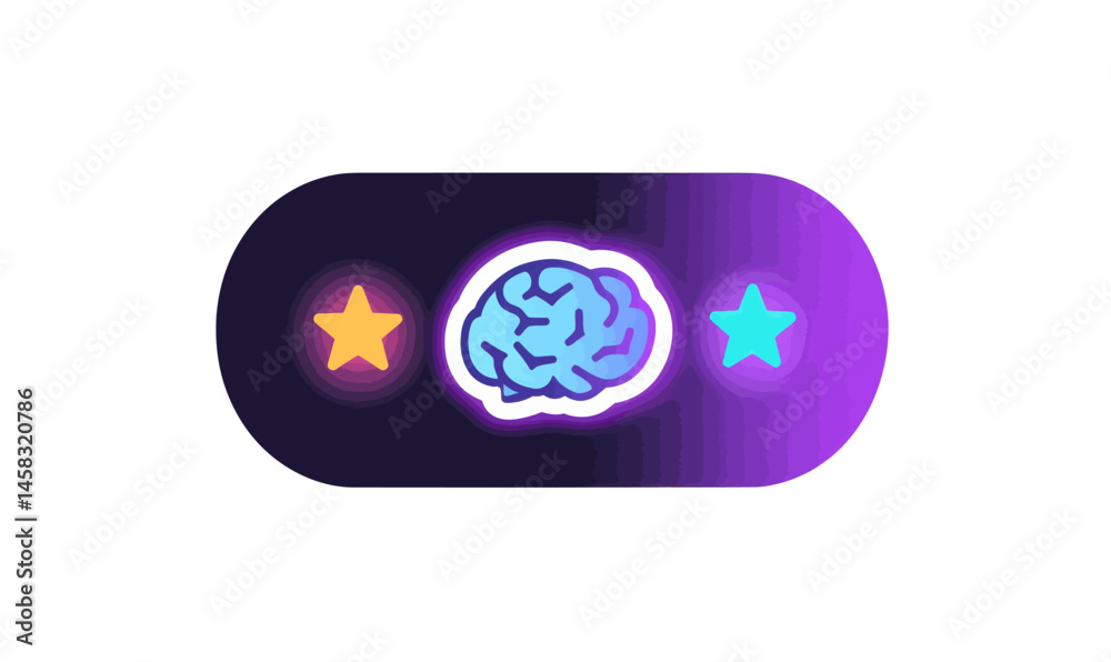 Poster ai and machine learning generator button with brain and stars icon design