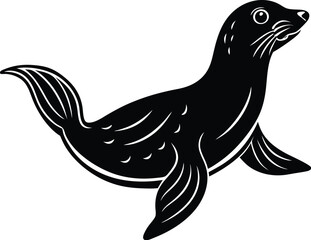 Minimalistic vector silhouette of a swimming sea lion with flippers on white background great for ocean or arctic wildlife theme