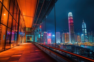 Night view of modern urban architecture in downtown city showcasing vibrant skyline and contemporary design, City downtown night view Modern urban architecture and high skyscrapers of Hong Kong