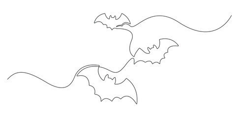 continuous line drawing of bat silhouette.minimalist line drawing of flying bats.single line vector illustration