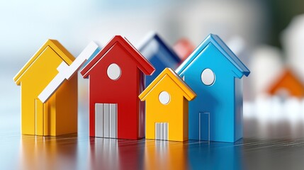 Colorful 3D Model Houses Representing Real Estate Market Growth