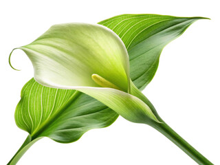 Fototapeta premium Stunning calla lily flower showcases its elegant curves and vibrant green leaves, embodying natural beauty and grace