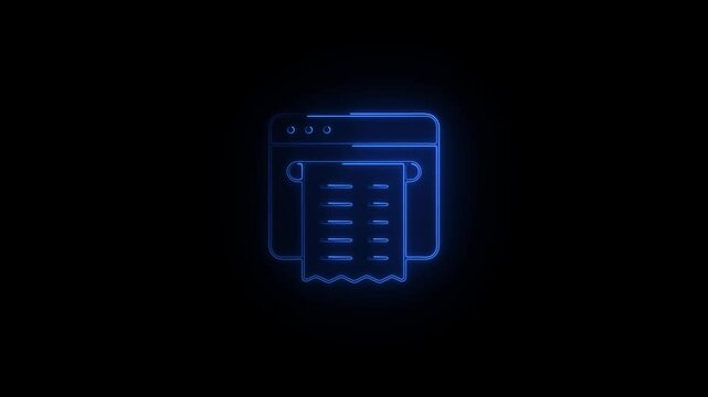Glowing neon e-receipt icon.HD motion graphic video animation with neon effects.isolated on a black background.