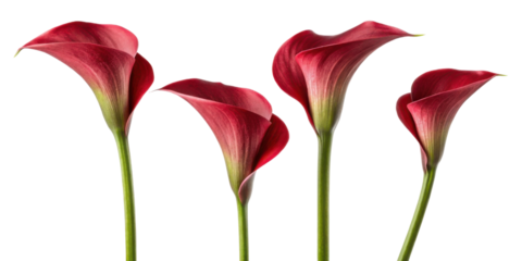 Beautiful calla lilies stand tall, showcasing their elegant red petals and graceful curves, perfect for any floral arrangement or decoration