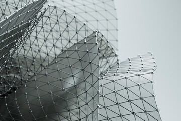 Abstract rendering of a geometric mesh structure representing connectivity and network