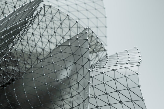 Abstract rendering of a geometric mesh structure representing connectivity and network