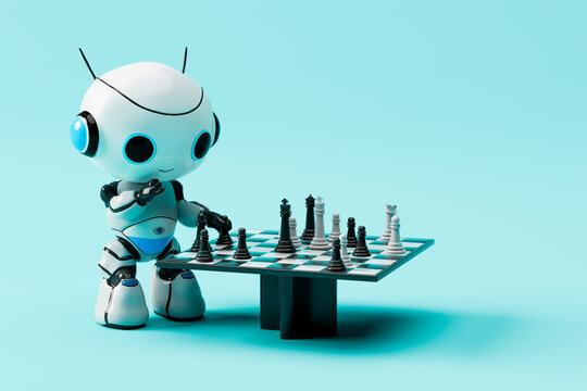 3D rendering of an AI robot playing chess promoting mental health and cognitive wellbeing