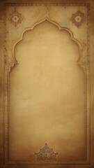 Islamic Ornamental Arch Frame Background in Vintage Brown Texture for Ramadan, Eid Invitation or Religious Poster
