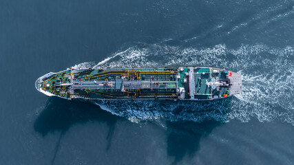 Fototapeta na wymiar Aerial view oil and gas tanker ship freight shipping oil and gas, Global business freight shipping import export logistic transportation oil and gas product tanker ship, Sea freight oil product tanker
