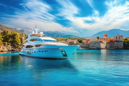 Beautiful Greek island boat trip exploring crystal clear waters and scenic coastlines, Greek island vacation on boat Explore Greece by traveling on luxury yacht
