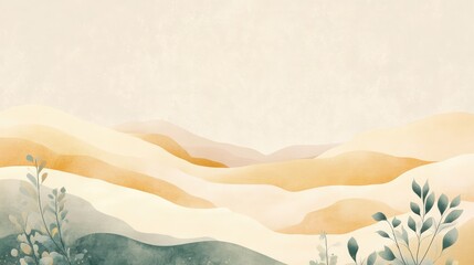 Fototapeta premium Serene Watercolor Hills: A Gentle Landscape Painting