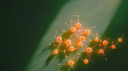 Digital illustration of a Futuristic glowing neural network. Bright biotech concept showing science, innovation, and artificial intelligence connections