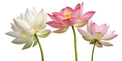 Obraz premium Beautiful lotus flowers bloom gracefully, showcasing their vibrant colors and delicate petals in serene display of nature elegance