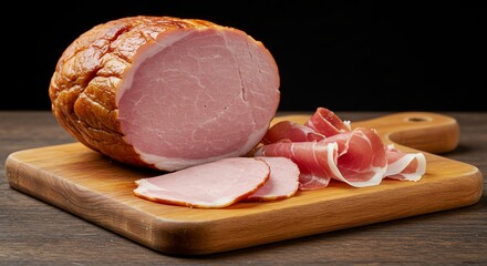 Sliced Ham on Cutting Board with Prosciutto