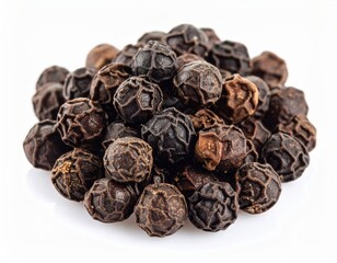 Pile Of Black Peppercorns On White Background
