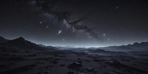 Vast, starlit expanse, cosmic dust motes scattered across inky black ,  serene,  deep space