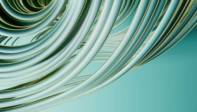 Abstract 3D render with green curves and lines on a dark background