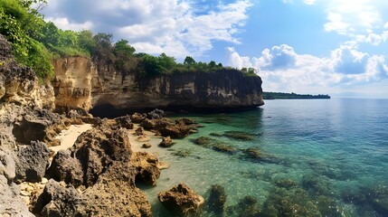 Obraz premium The breathtaking coastline of Balangan Beach, with cliffs and turquoise waters offering a picturesque view