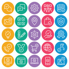 Circle color outline icons set for Approved checkmark