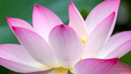 Fototapeta premium beautiful close up of pink lotus flower showcases its delicate petals and vibrant colors, evoking sense of tranquility and natural beauty. intricate details of flower highlight its elegance