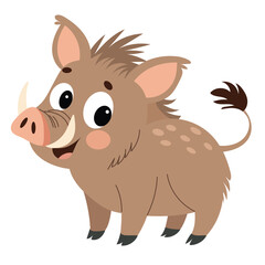 Cute Little Warthog in Flat Style Isolated on White Background. Hand Drawn Vector Art.