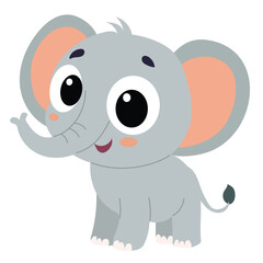 Cute Little Elephant in Flat Style Isolated on White Background. Hand Drawn Vector Art.